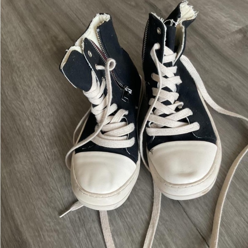Rick Owens Black and Cream High-Top Sneakers